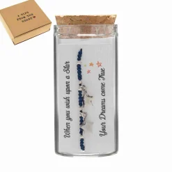 Gift box, armband in flesje, twee sterretjes met blauwe stof
