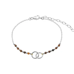 Gift box, armband in flesje, verbonden ringen en bruine kralen