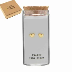 Gift box, oorstekers in flesje, gold plated hartjes