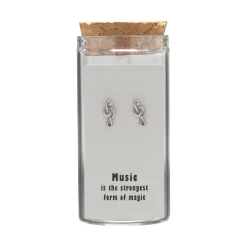 Gift box, oorstekers in flesje, muzieknoot G-sleutel