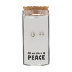 Gift box, oorstekers in flesje, peace teken