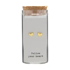 Gift box, oorstekers in flesje, gold plated hartjes