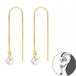 Gold plated chain oorbellen met kristal