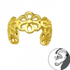 Gold plated ear cuff, opengewerkte bloemen