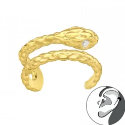 Gold plated ear cuff, slang met kristal als oog
