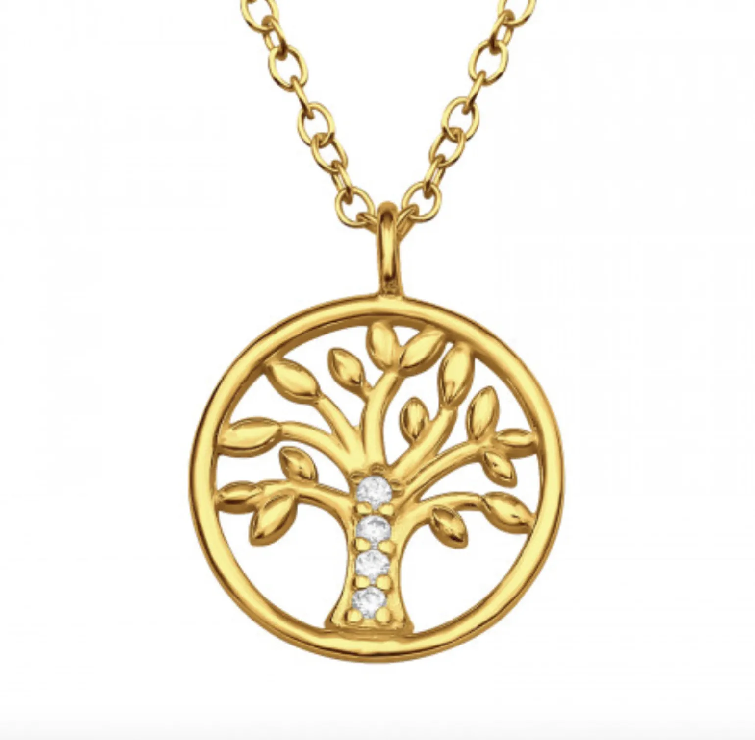 Gold plated ketting met hanger, tree of life met kristallen