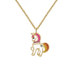 Gold plated ketting met hanger, eenhoorn met roze manen