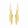 Gold plated oorhangers, dubbele veren