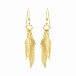 Gold plated oorhangers, dubbele veren
