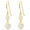 Gold plated oorhangers, twee harten van kristal