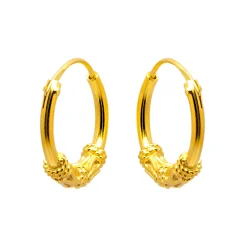 Gold plated oorringen, Bali hoops, getwijnd en slingertjes