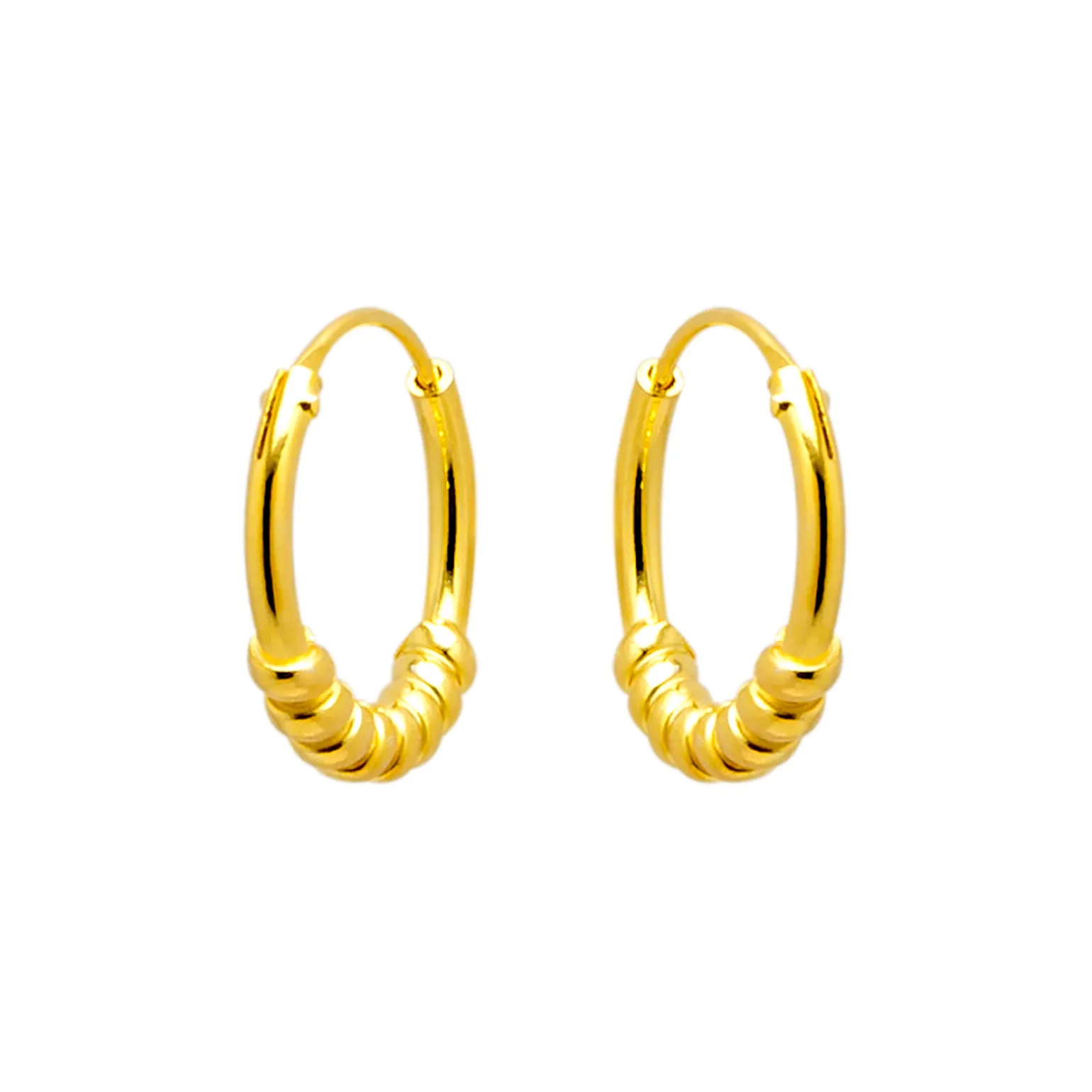 Gold plated oorringen, Bali hoops, spiraal