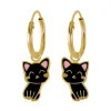 Gold plated oorringen met hanger, zwart katje
