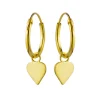 Gold plated oorringen met hanger, gladde hartjes