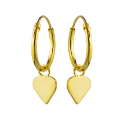 Gold plated oorringen met hanger, gladde hartjes