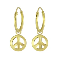 Gold plated oorringen met vredesteken hanger