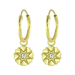 Gold plated oorringen met hanger, hartjesbloem