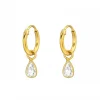 Gold plated oorringen met hanger, druppel van zirkonia