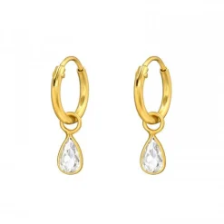 Gold plated oorringen met hanger, druppel van zirkonia