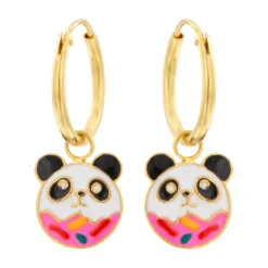 Gold plated oorringen met hanger, panda donut