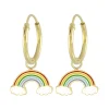 Gold plated oorringen met hanger, regenboog