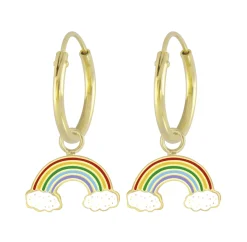 Gold plated oorringen met hanger, regenboog