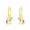 Gold plated oorringen met hanger, eenhoorn