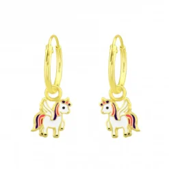 Gold plated oorringen met hanger, eenhoorn