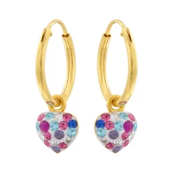 Gold plated oorringen met hanger, hart met kristallen