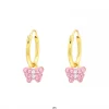 Gold plated oorringen, roze vlinder met kristallen