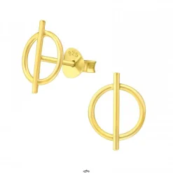 Gold plated oorstekers, cirkel met staaf