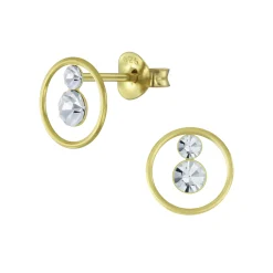 Gold plated oorstekers, dubbele kristal