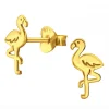Gold plated oorstekers, flamingo