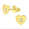 Gold plated oorstekers, hart met kristal