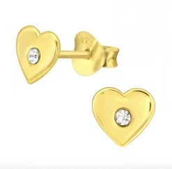 Gold plated oorstekers, hart met kristal