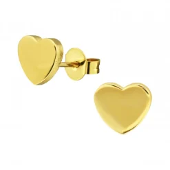 Gold plated oorstekers, hart roestvrij staal