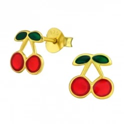 Gold plated oorstekers, kersjes