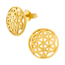 Gold plated oorstekers, opengewerkte cirkel