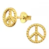 Gold plated oorstekers, opengewerkt peace teken met bolletjes details