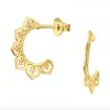 Gold plated oorstekers, opengewerkte halve cirkel met sierlijke harten