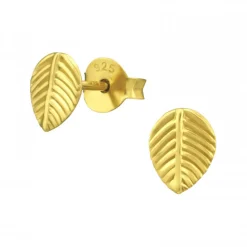 Gold plated oorstekers, ovalen blaadje