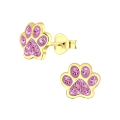 Gold plated oorstekers poot met kristallen