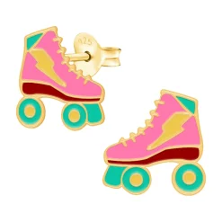 Gold plated oorstekers, rolschaats met bliksemschicht