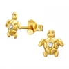 Gold plated oorstekers, schildpad met kristal