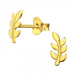 Gold plated oorstekers, takje met bladeren