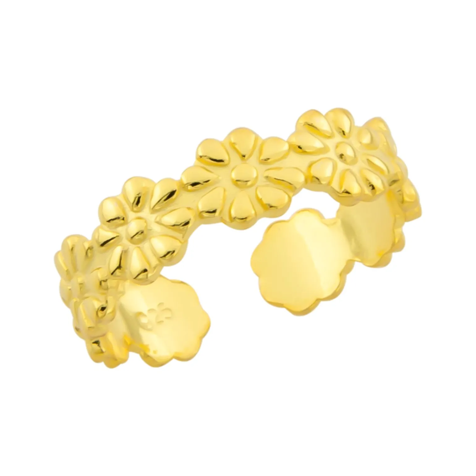Gold plated teenring, bloemetjes