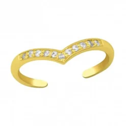 Gold plated teenring, hartvorm met kristallen
