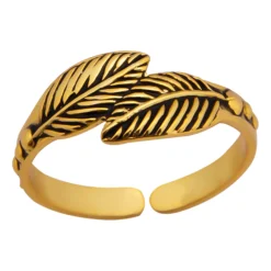 Gold plated teenring, veertjes of blaadjes