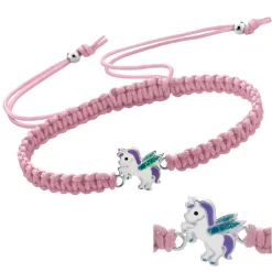 Katoenen armband, zilveren gevleugelde eenhoorn