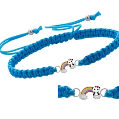 Katoenen armband met zilveren regenboog en panda, diverse kleuren
